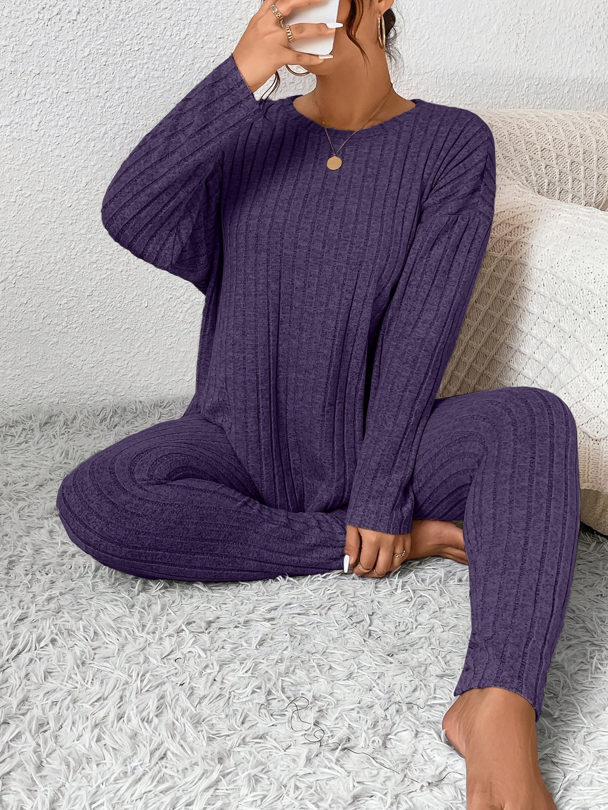Gina | Ribbed Fleece Pajama Set with Long Sleeves for Women