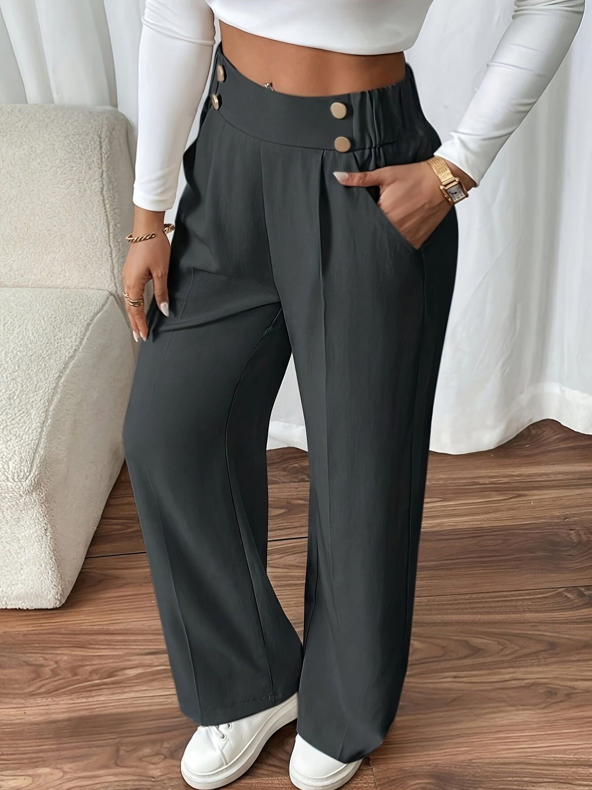 Vienne | Button-Front Wide Leg Trousers for Women