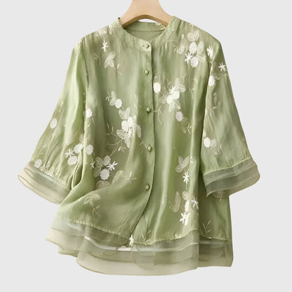 Nellie | Women's Embroidered V-Neck Loose Fit Blouse