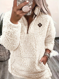 Elin | Textured Quarter Zip Sweater with Chest Patch for Women
