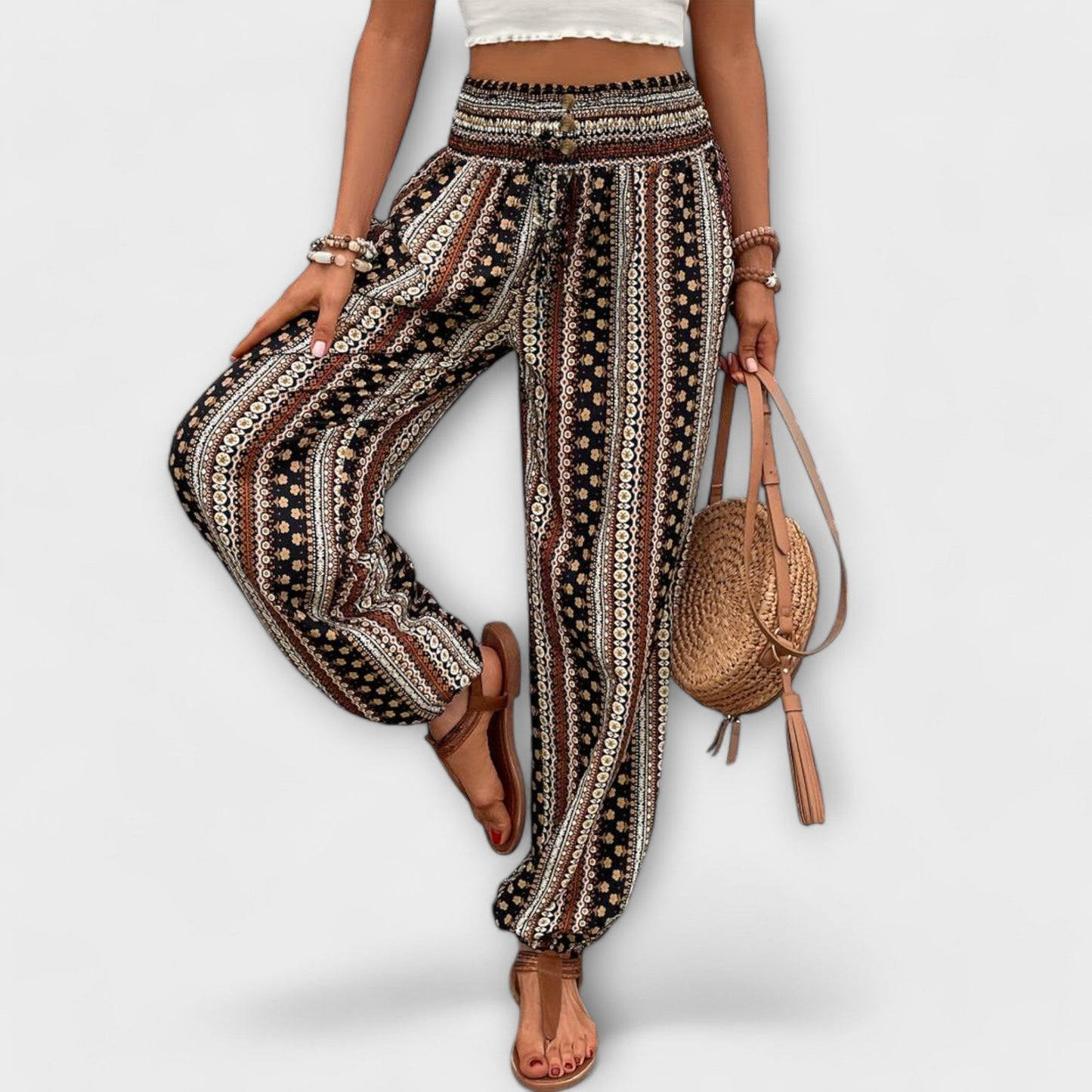 Scarlett | Women's Wide Leg Pants Ethnic Graphic Print – Casual Chic