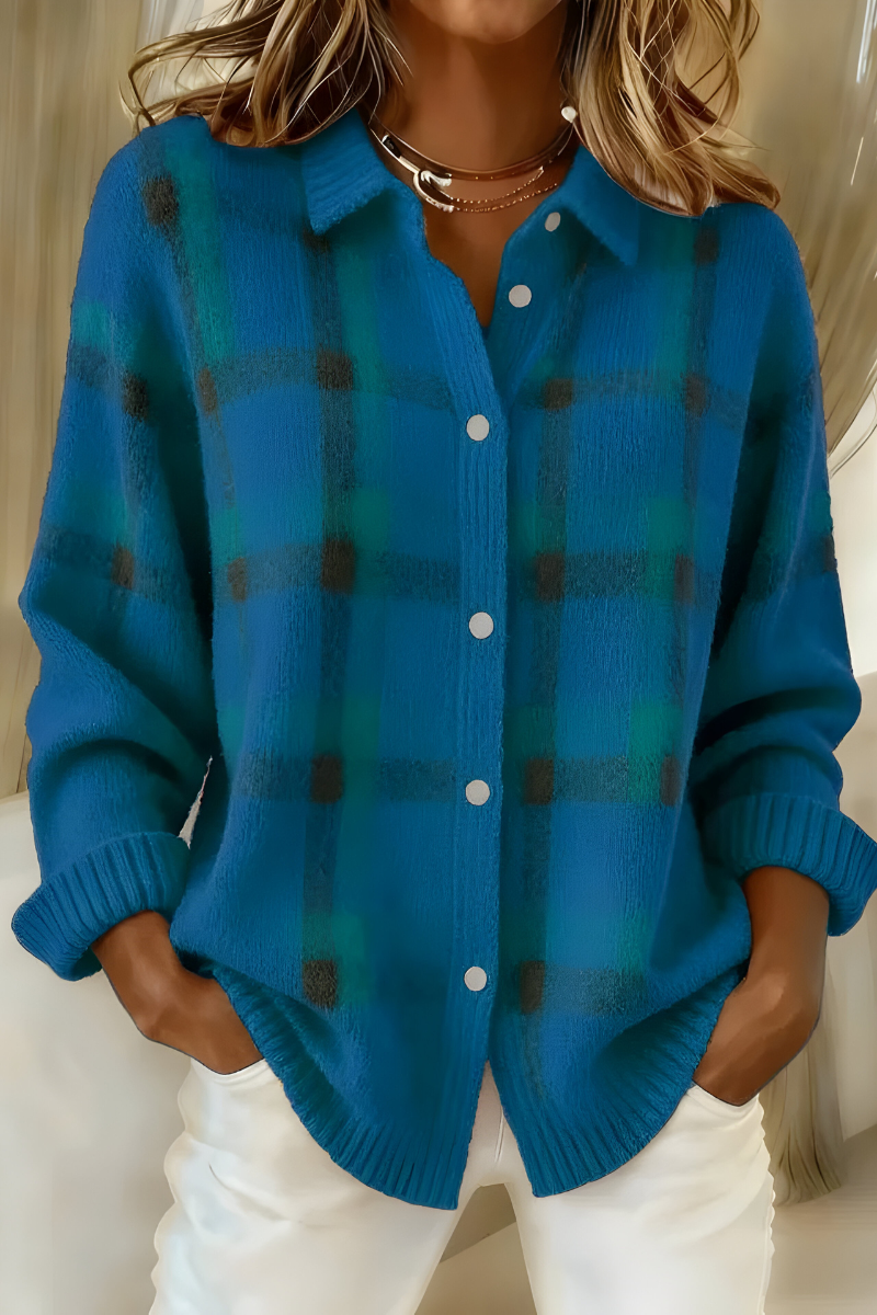 Reyva | Checked Ribbed Knit Cardigan for Women