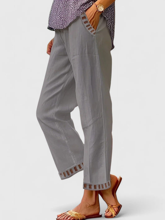 Skyla | Women's Cropped Trousers Contrast Trim Elegant Pants