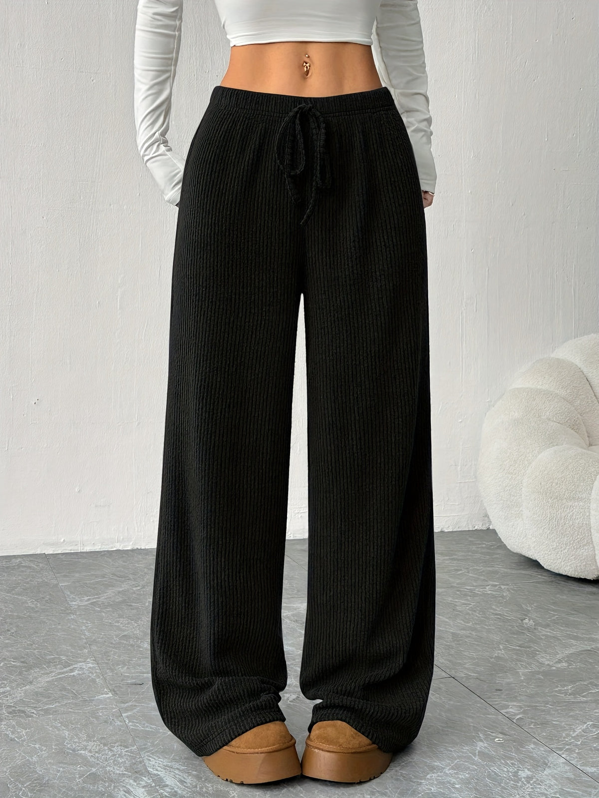 Erna | Ribbed Wide-Leg Sweatpants with Drawstring for Women