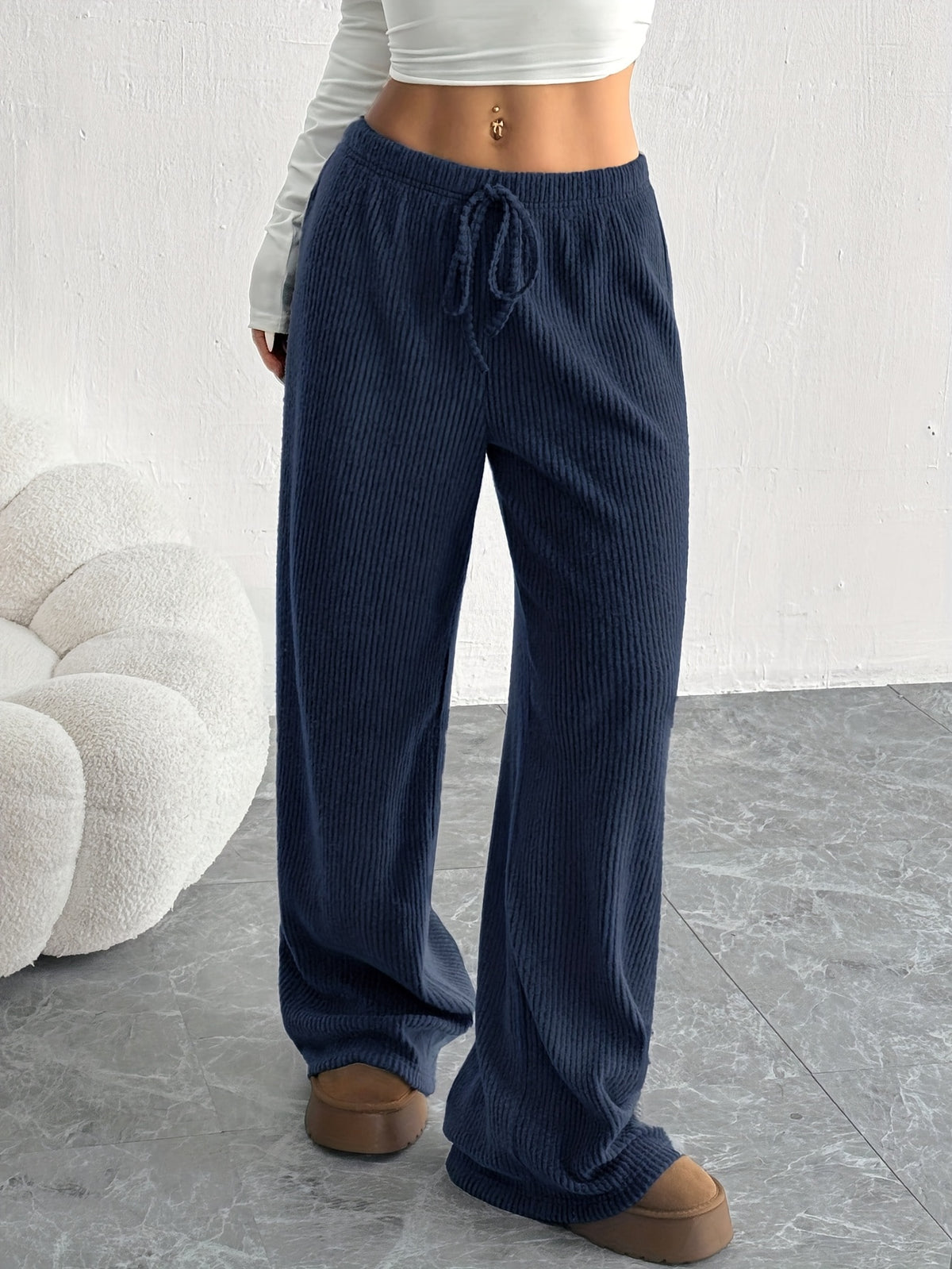 Erna | Ribbed Wide-Leg Sweatpants with Drawstring for Women