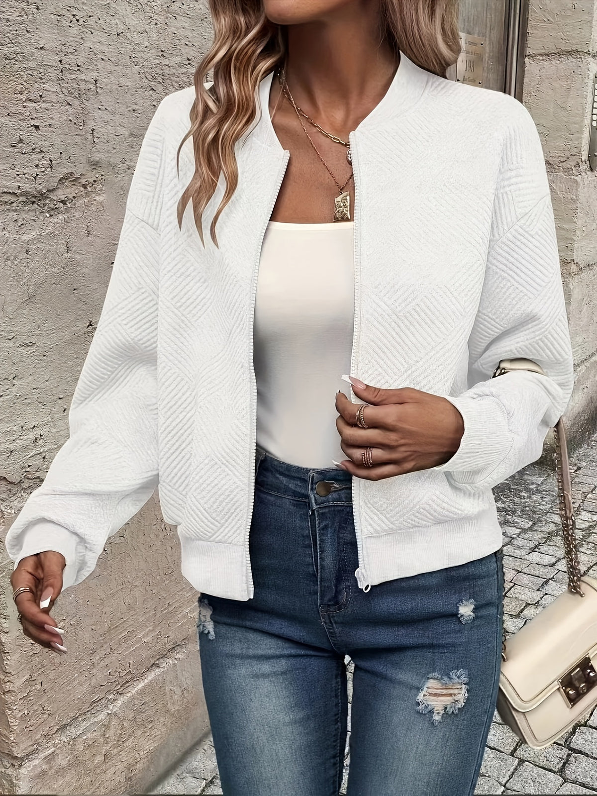 Chloé | Textured Quilted Zip-Up Bomber Jacket for Women