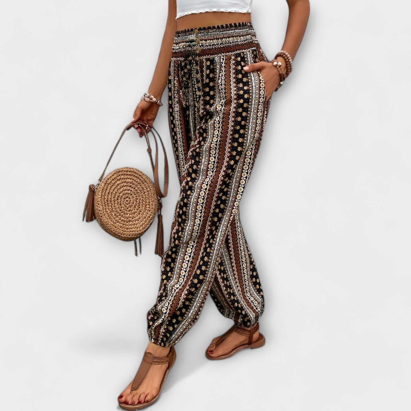 Scarlett | Women's Wide Leg Pants Ethnic Graphic Print – Casual Chic