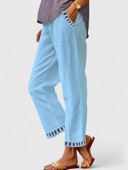 Skyla | Women's Cropped Trousers Contrast Trim Elegant Pants