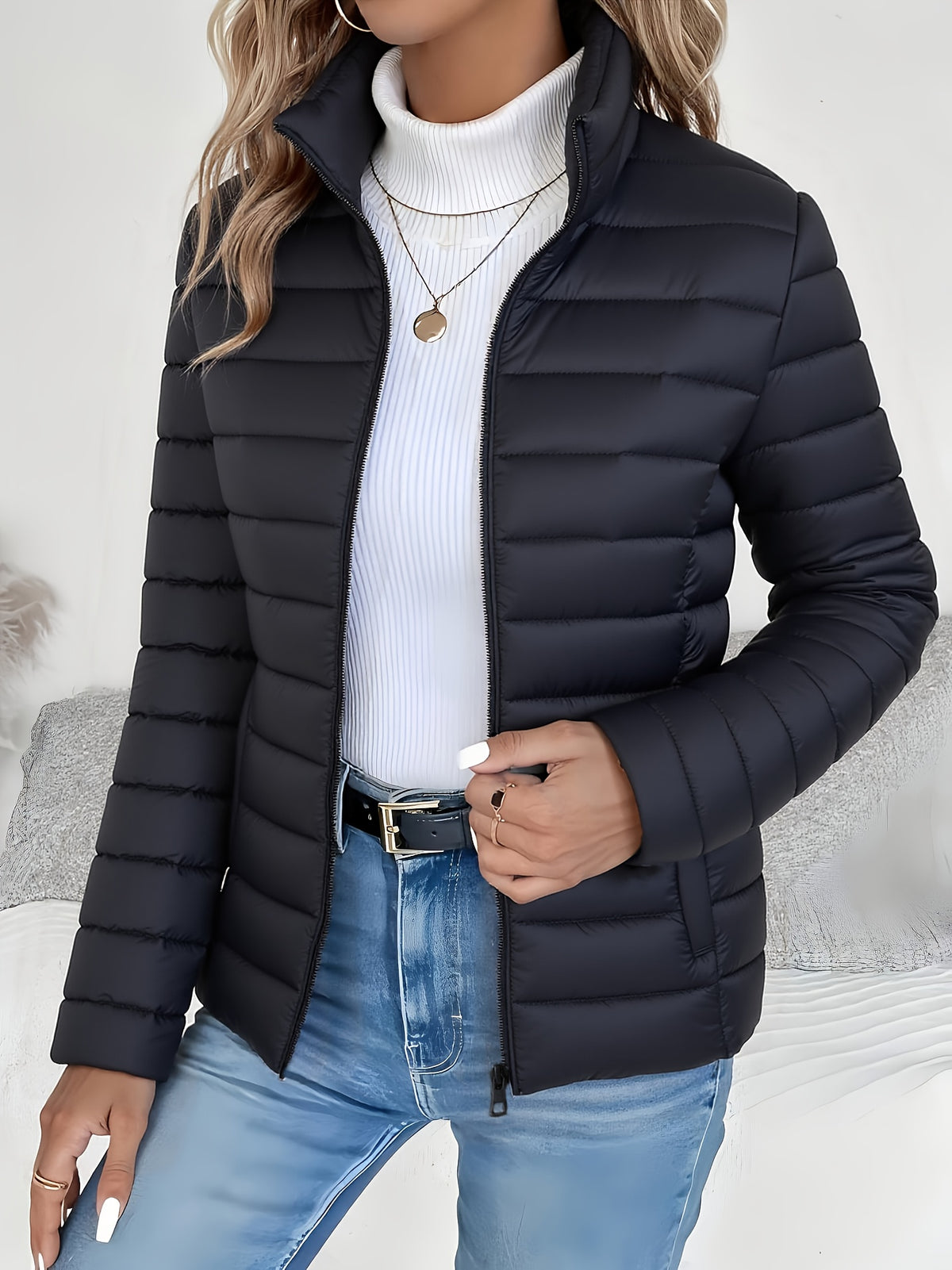 Brigitte | Quilted Stand Collar Zip-Front Puffer Jacket for Women