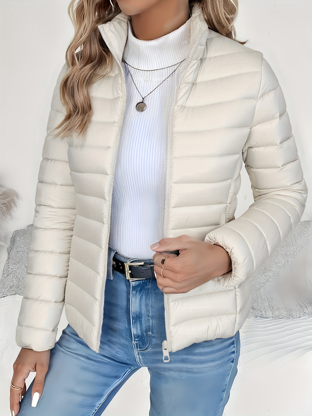 Brigitte | Quilted Stand Collar Zip-Front Puffer Jacket for Women