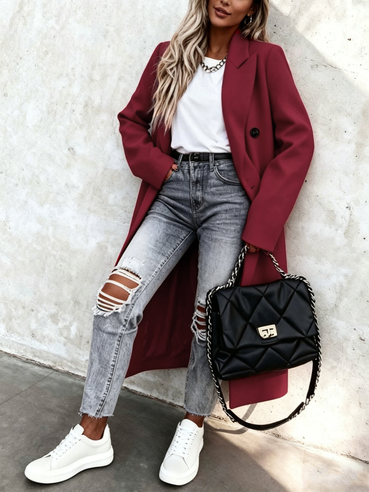 Benedikte | Double-Breasted Longline Tailored Coat for Women