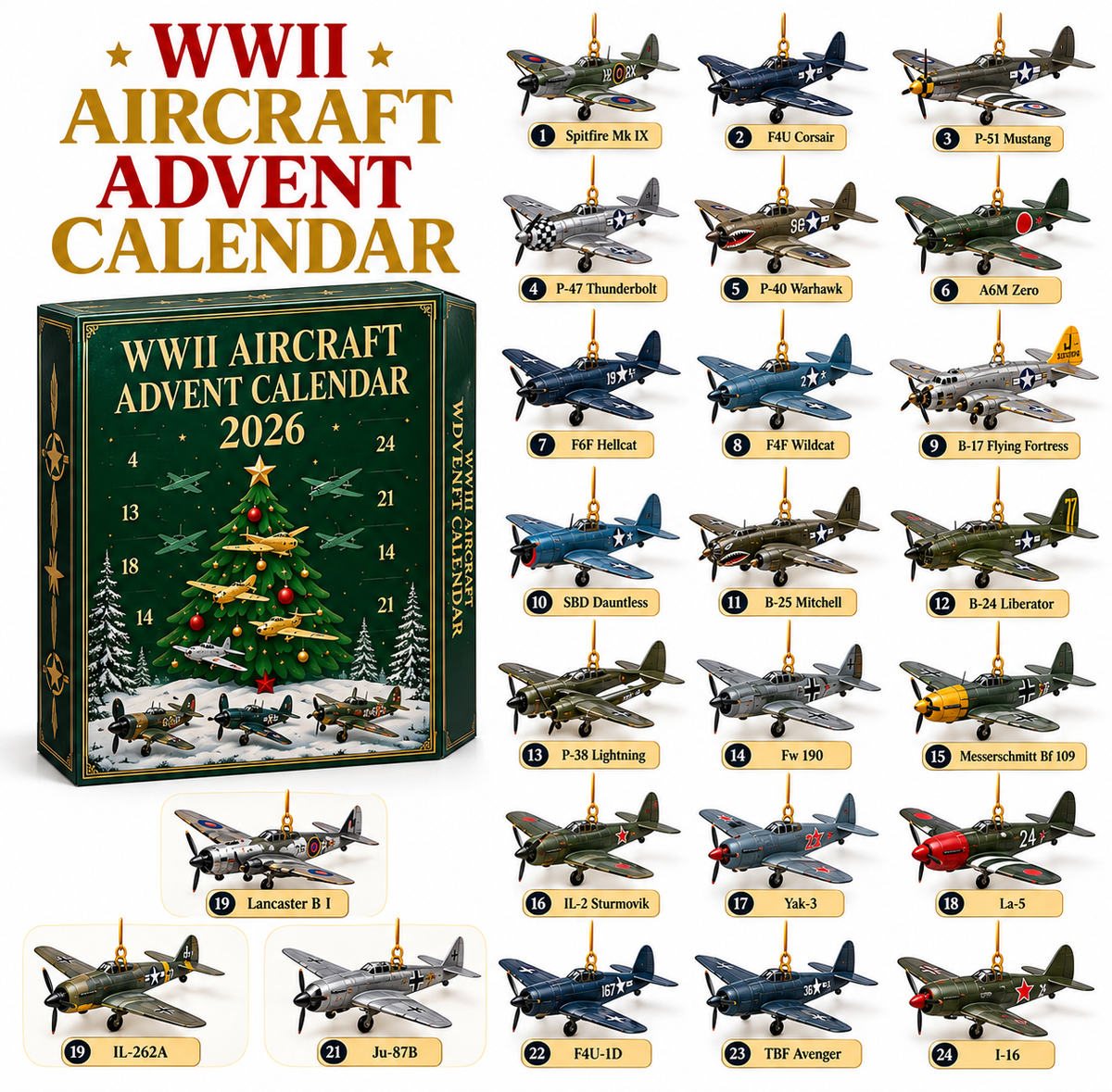 WWII Aircraft Advent Calendar Christmas Gift Set