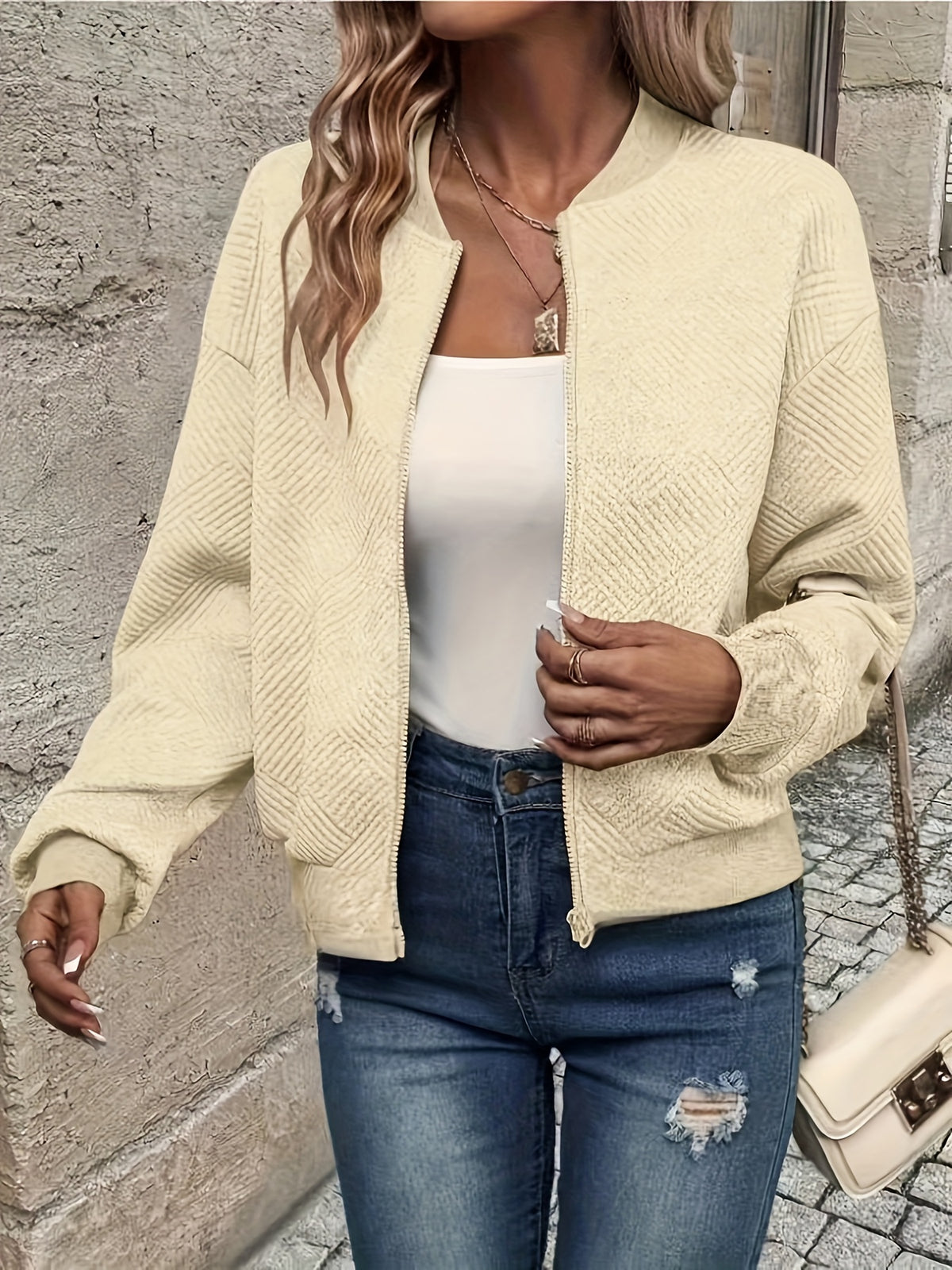 Chloé | Textured Quilted Zip-Up Bomber Jacket for Women