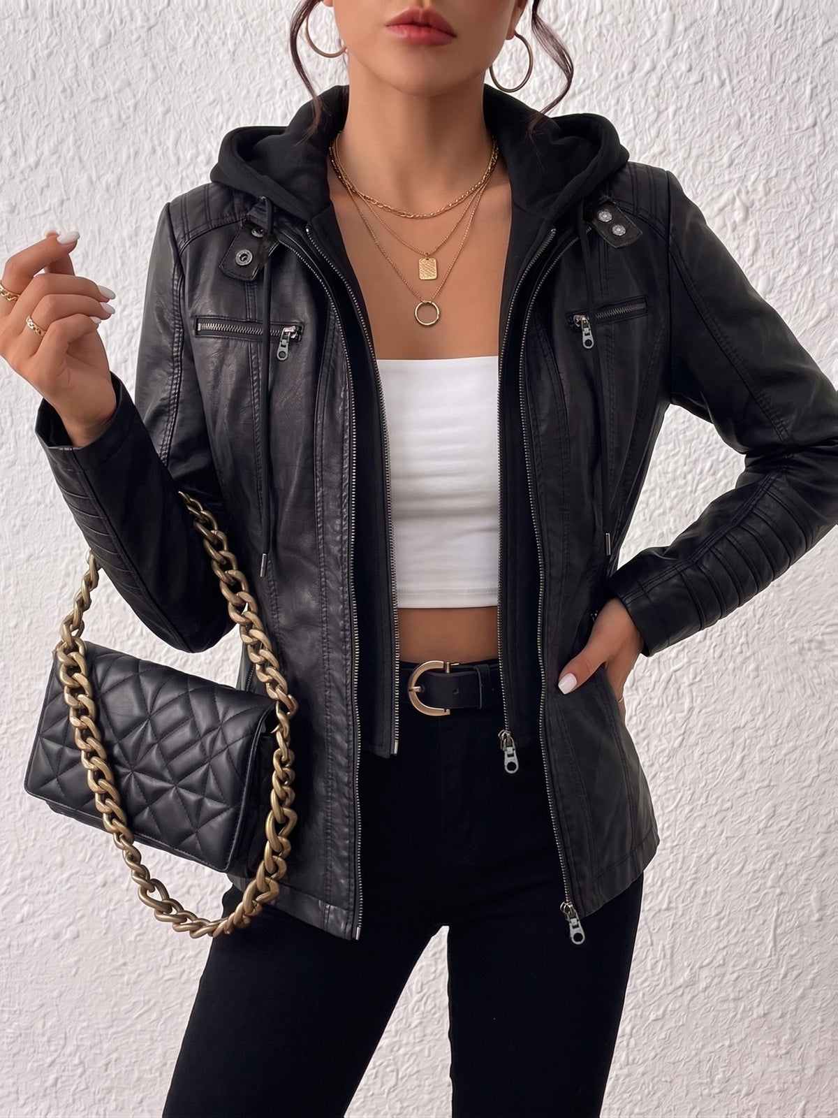 Bettina | Zip-Front Biker Jacket with Removable Hood for Women
