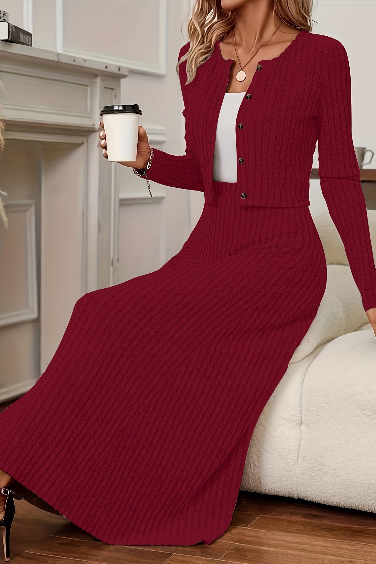 Paloma | Long Sleeve Dress and Cardigan Two-Piece Set for Women