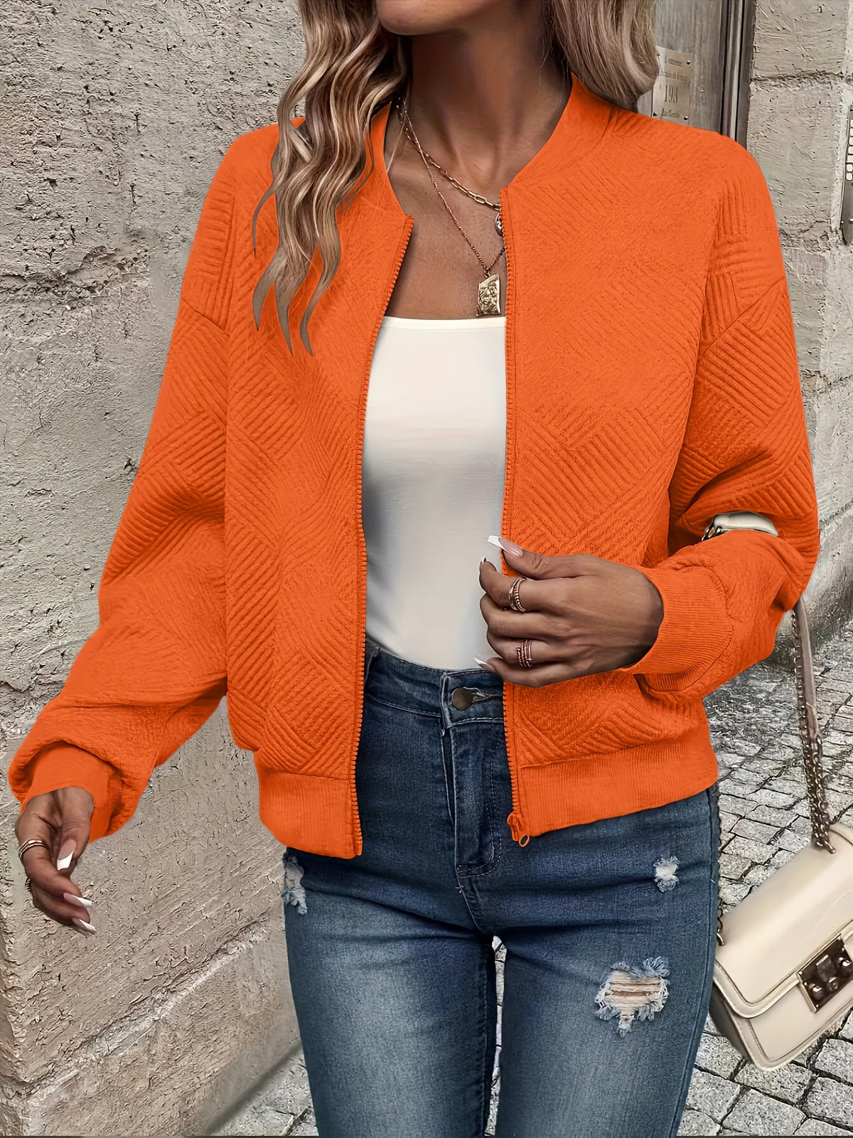 Chloé | Textured Quilted Zip-Up Bomber Jacket for Women