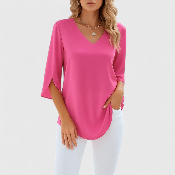 Violetta | Women's V-Neck Blouse Relaxed-Fit Long Sleeve