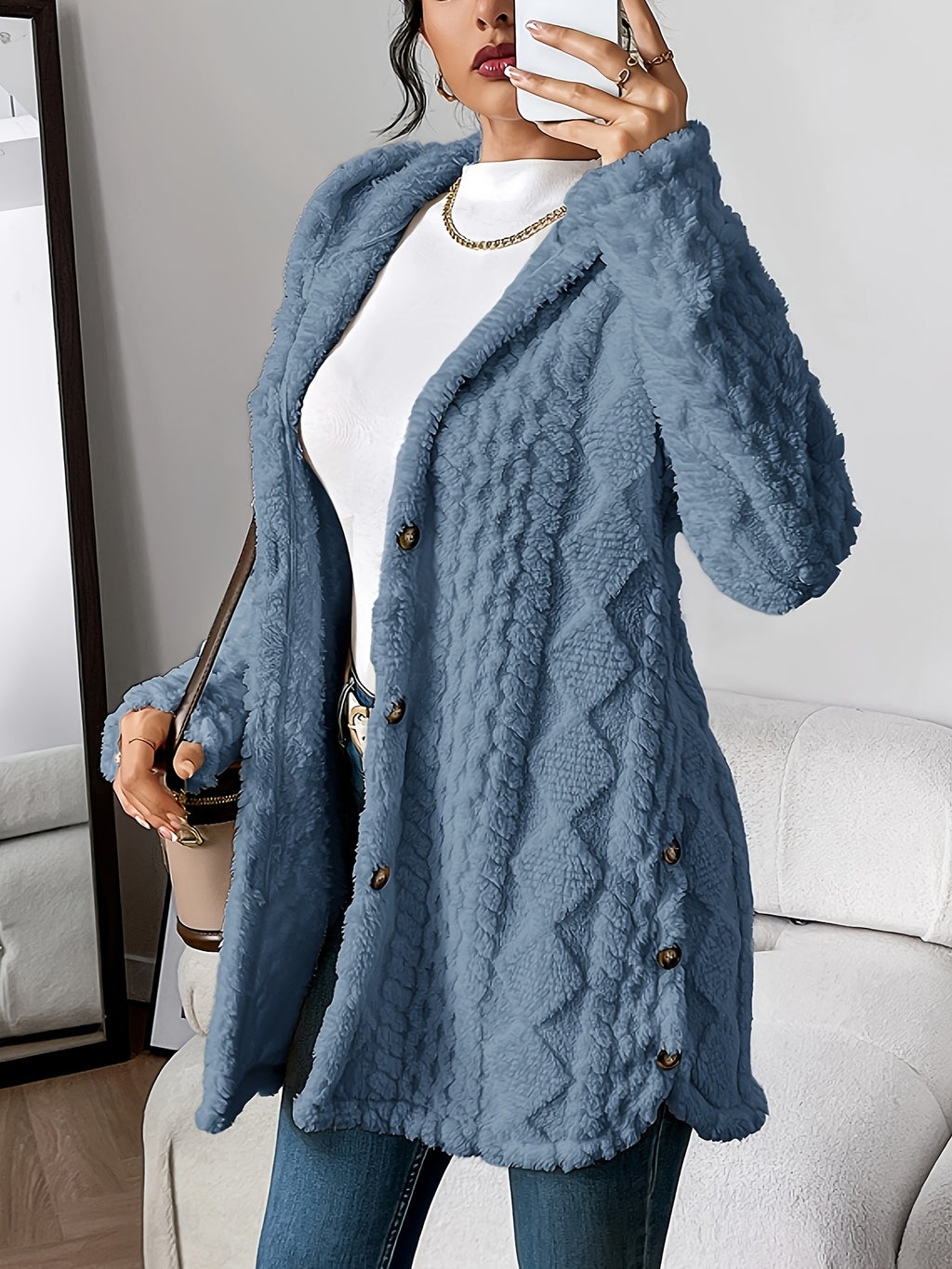 Christiane | Cable-Knit Textured Cardigan Coat with Hood