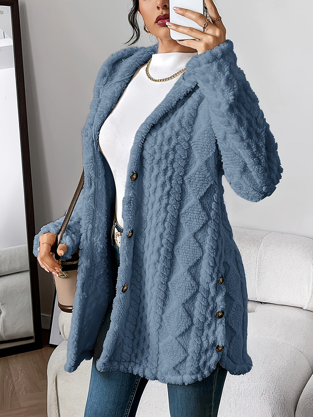 Christiane | Cable-Knit Textured Cardigan Coat with Hood