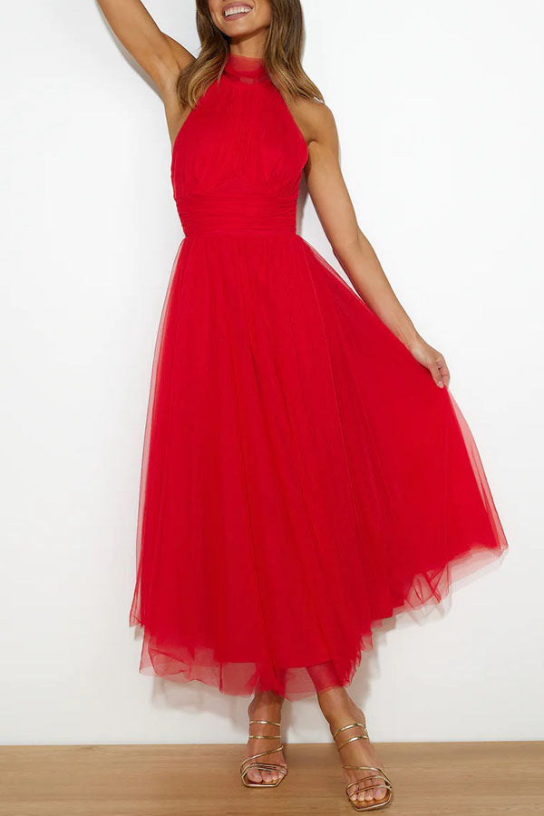Barbara | Halterneck A-Line Tulle Midi Dress for Women