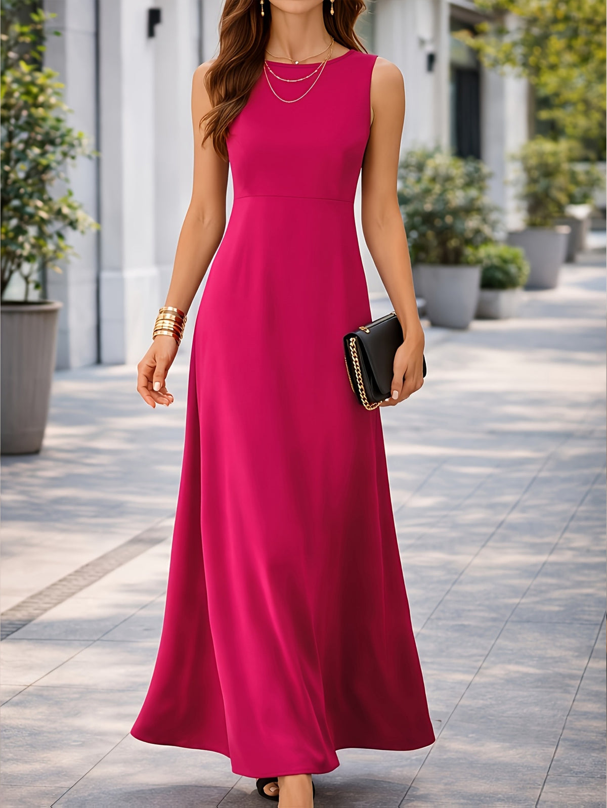 Vesper | Sleeveless A-Line Maxi Dress with Boat Neck for Women