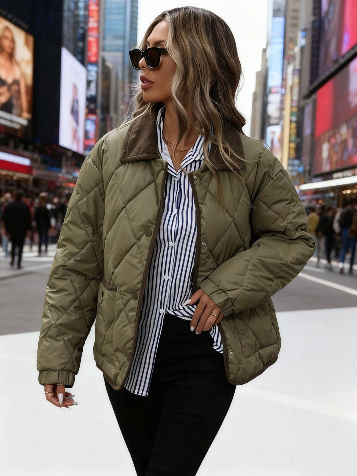 Federica | Diamond Quilted Puffer Jacket with Contrast Collar