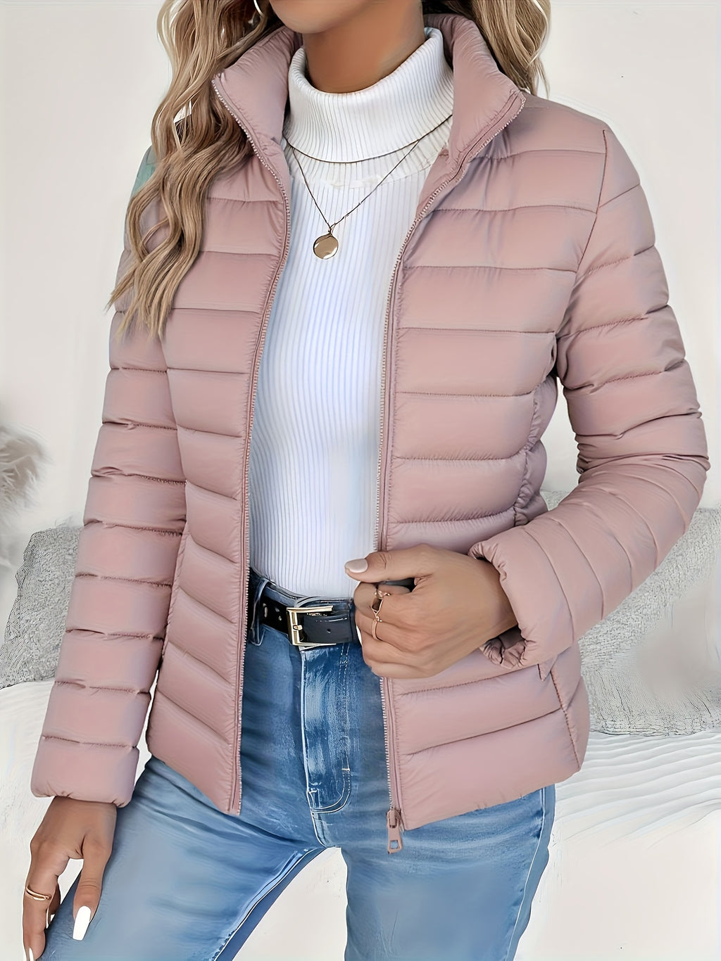Brigitte | Quilted Stand Collar Zip-Front Puffer Jacket for Women