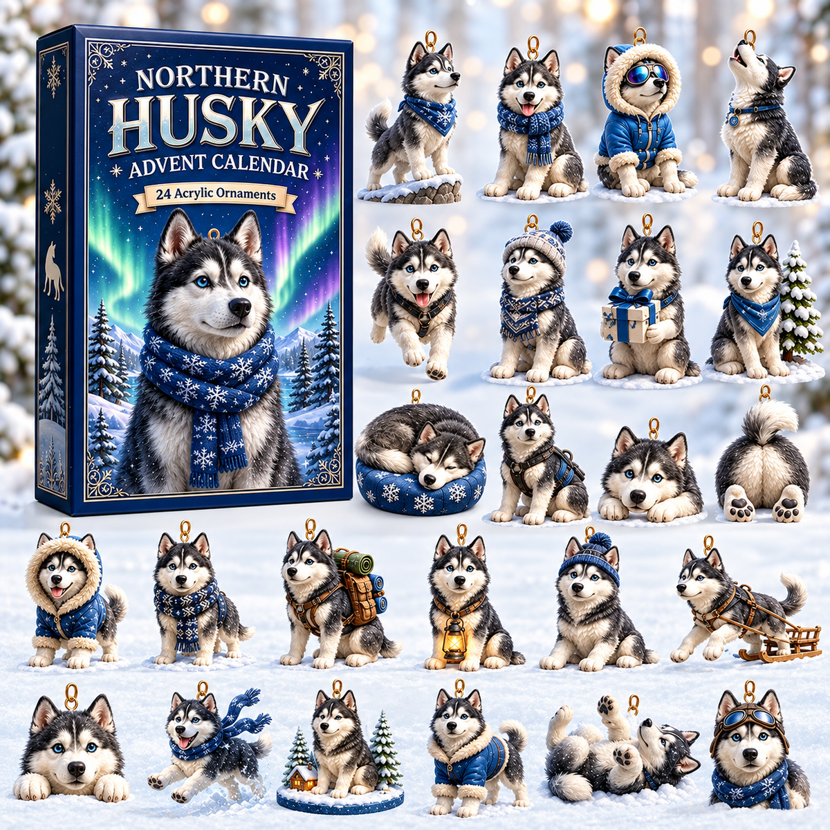 Northern Husky Advent Calendar Christmas Gift Ornaments