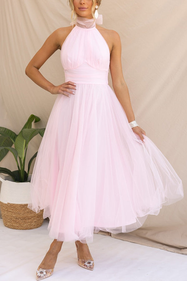 Barbara | Halterneck A-Line Tulle Midi Dress for Women