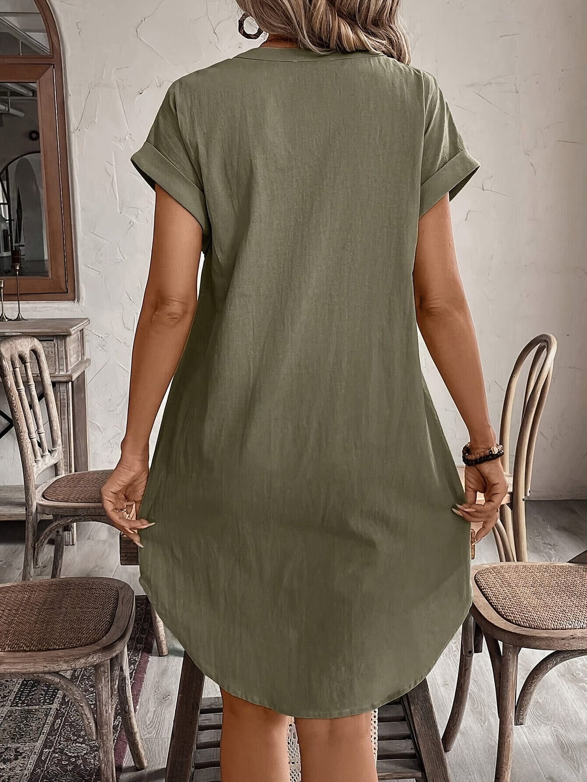 Carlijn | Button-Front Shift Dress with V-Neck for Women