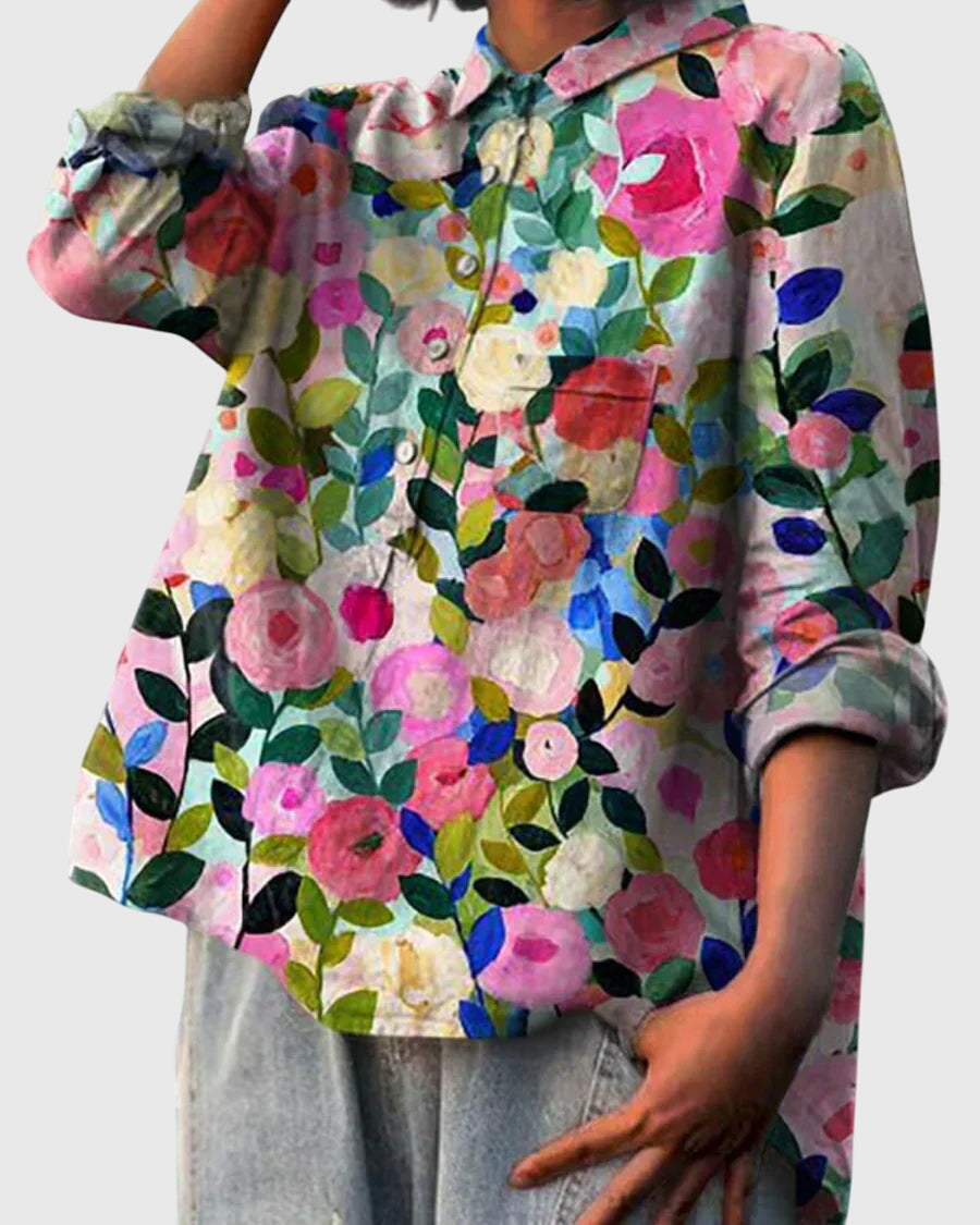 Valeria | Women's Floral V-Neck Long Sleeve Blouse – Work