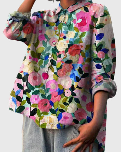 Valeria | Women's Floral V-Neck Long Sleeve Blouse – Work