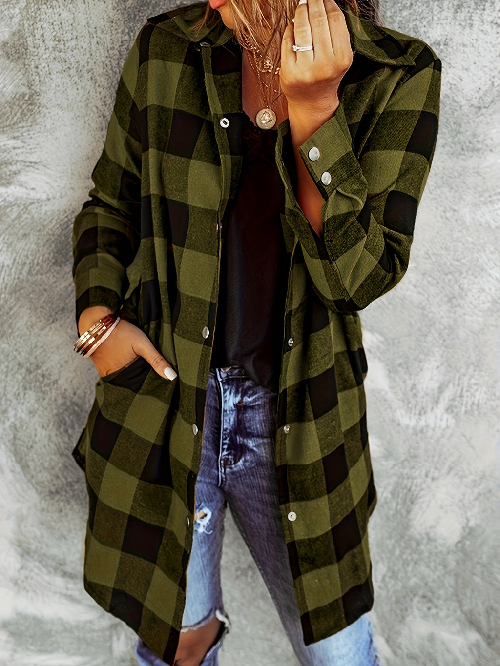 Asta | Plaid Longline Shacket with Pockets for Women