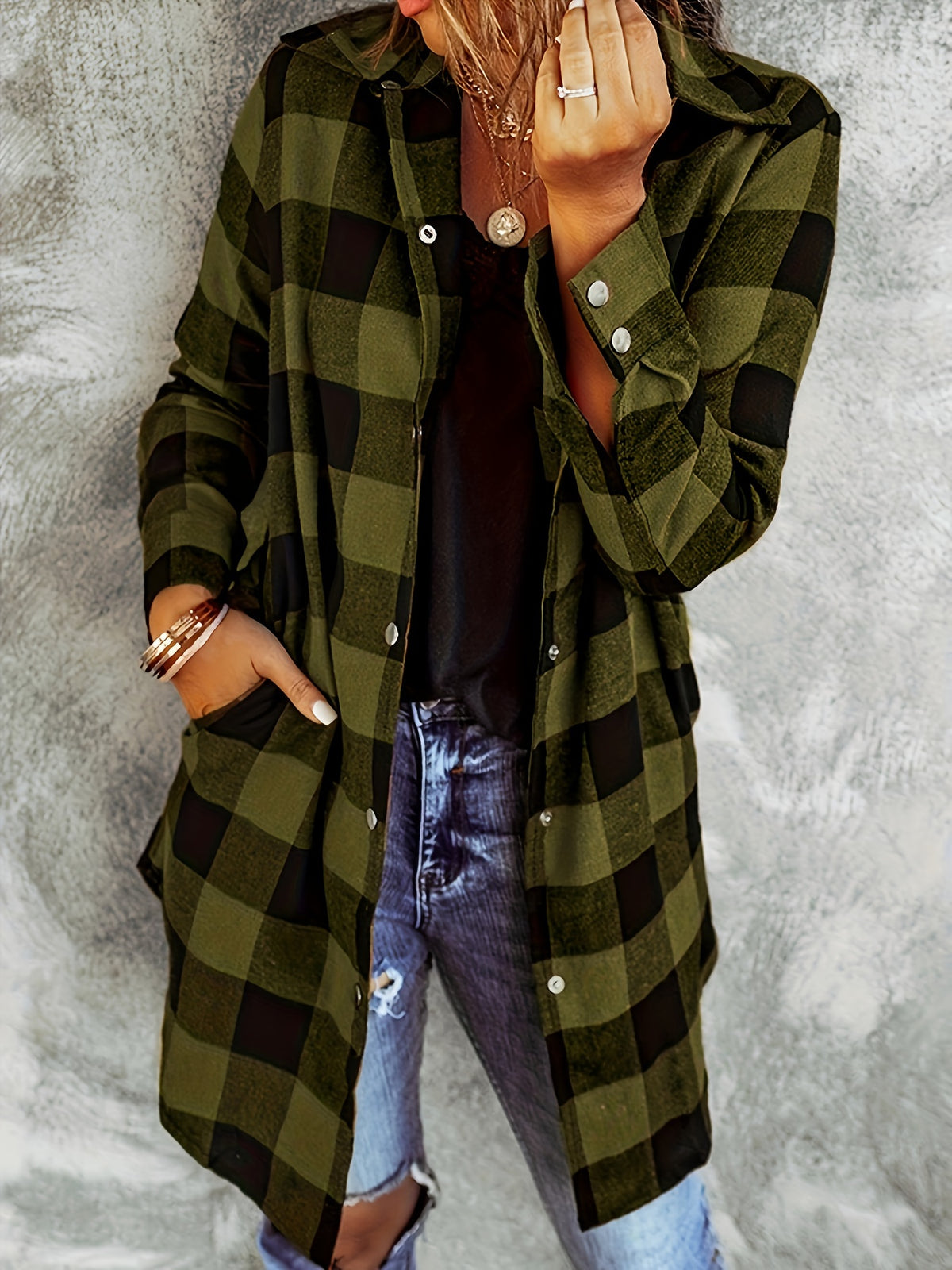 Asta | Plaid Longline Shacket with Pockets for Women