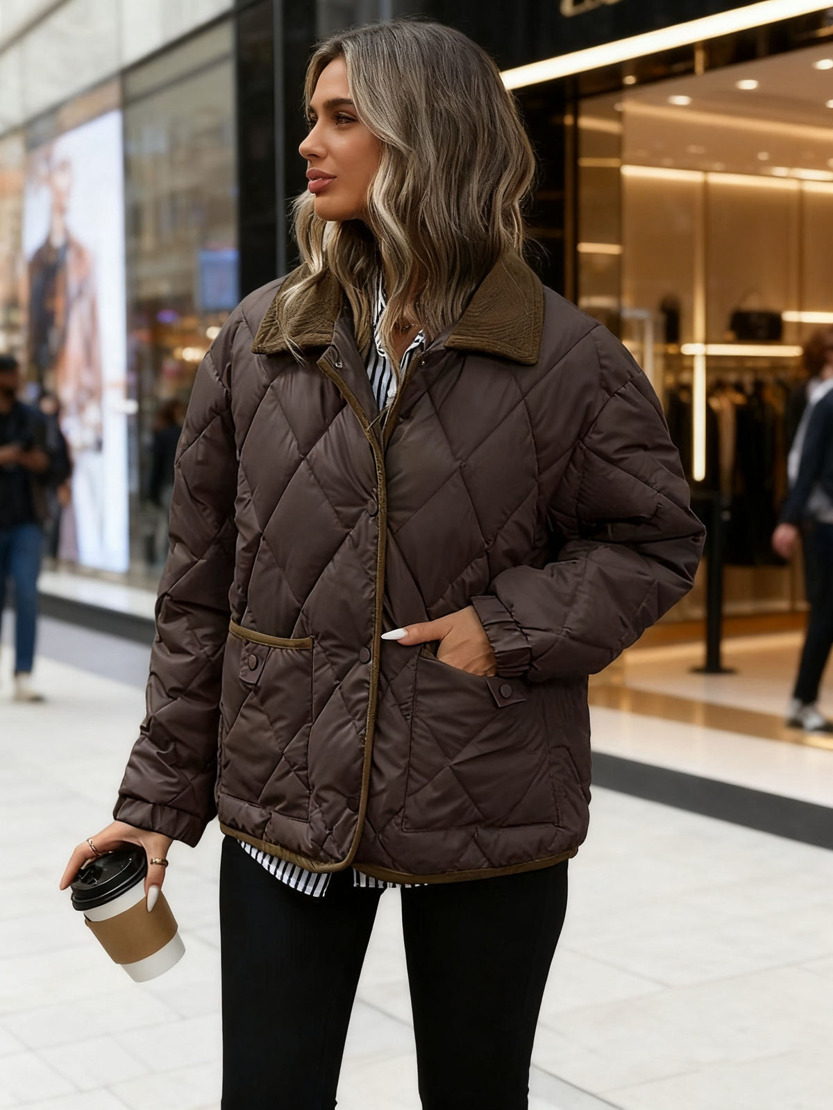 Federica | Diamond Quilted Puffer Jacket with Contrast Collar