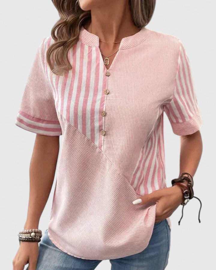 Gigi | Women's Striped Blouse Relaxed-Fit V-Neck Long Sleeve