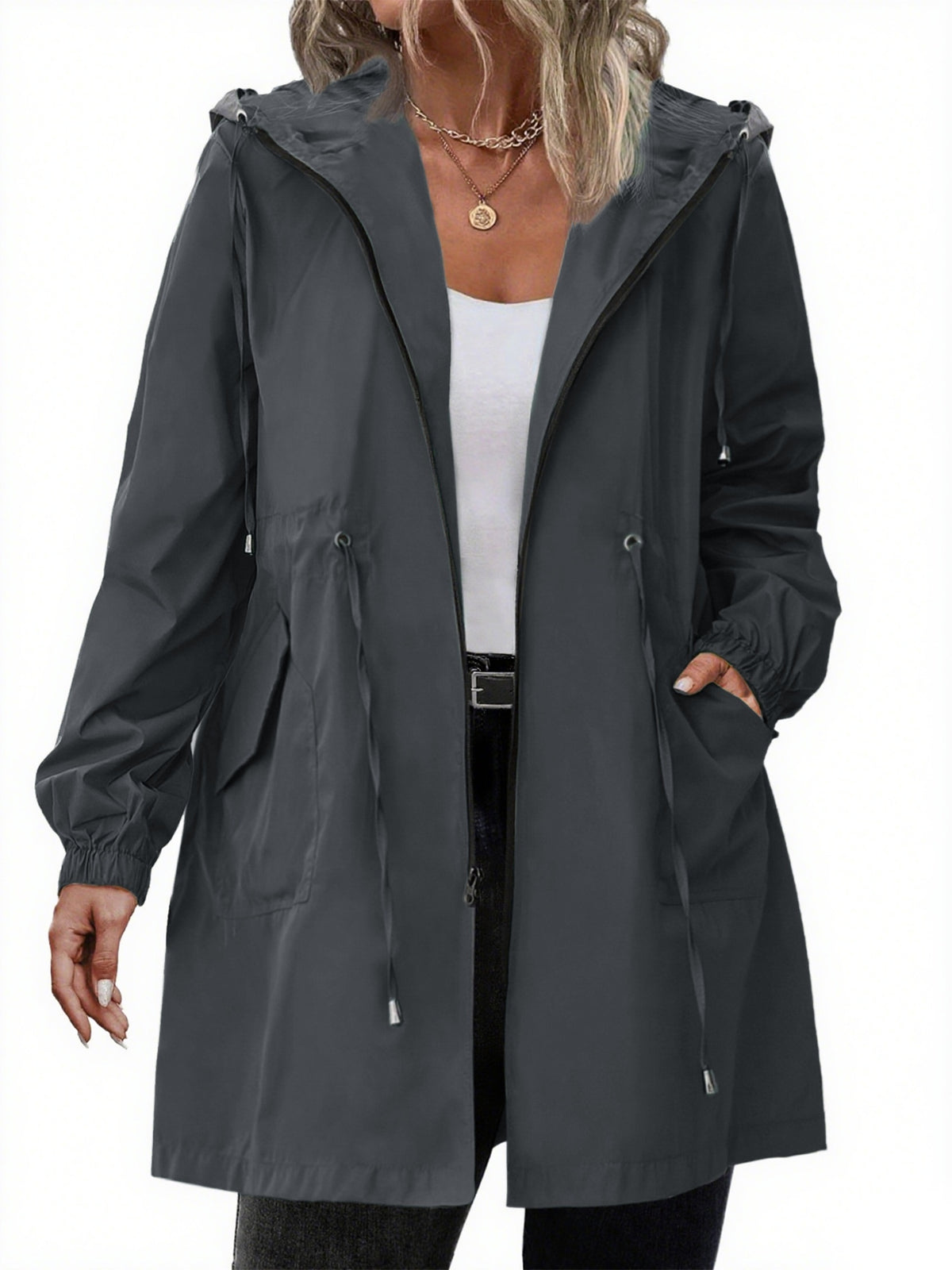 Constance | Zip-Up Hooded Longline Jacket with Drawstring