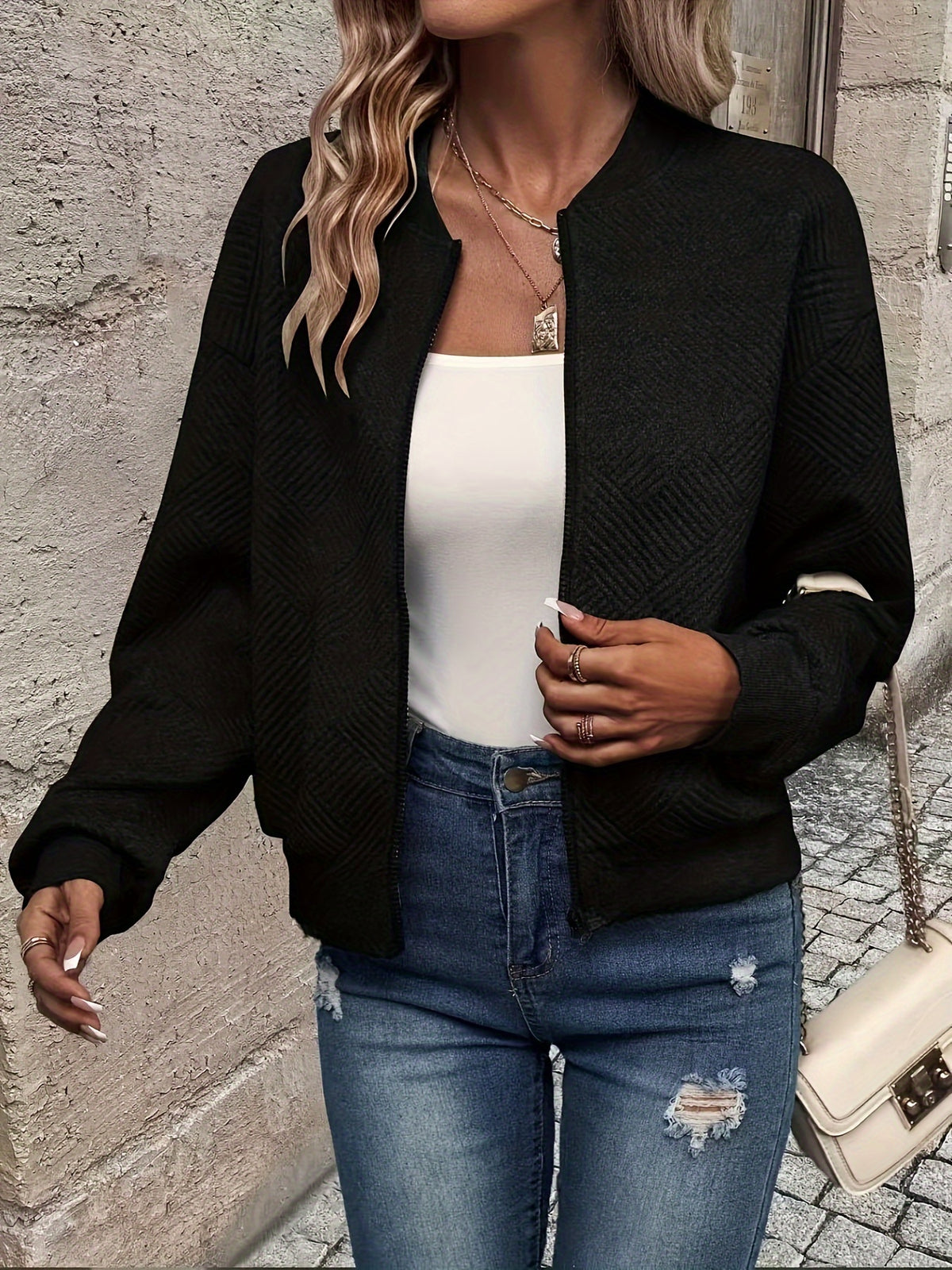 Chloé | Textured Quilted Zip-Up Bomber Jacket for Women