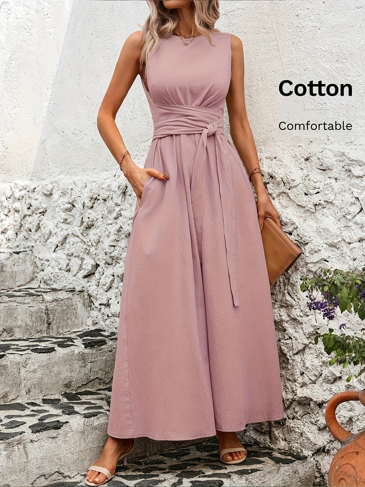 Caroline | Belted Wrap-Waist Sleeveless Maxi Dress for Women