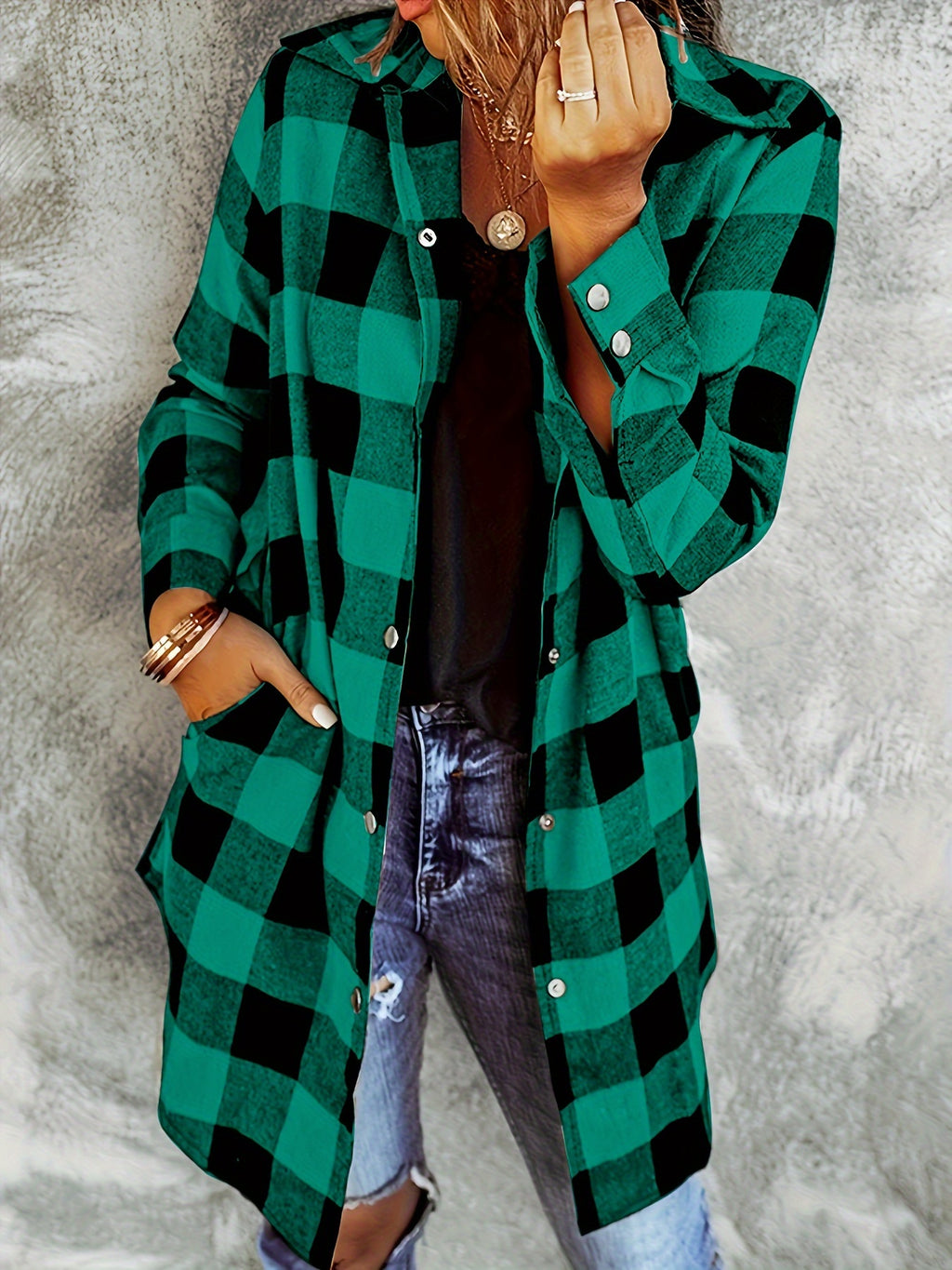 Asta | Plaid Longline Shacket with Pockets for Women