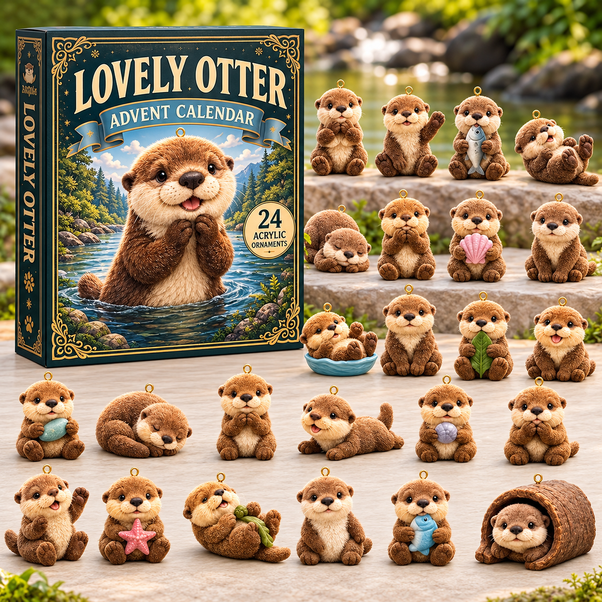 Otter Advent Calendar Christmas Gift with 24 Ornaments