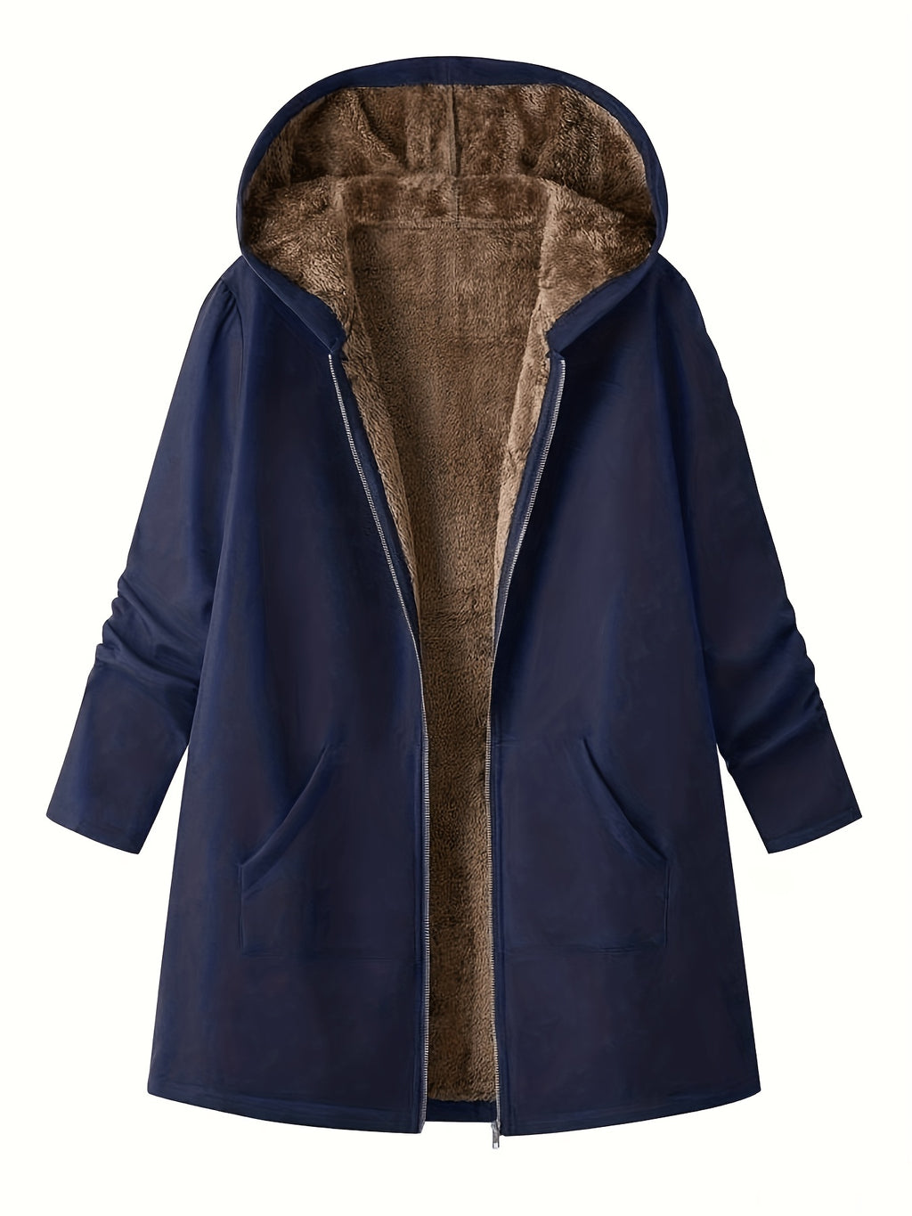 Bodil | Longline Hooded Fleece-Lined Open-Front Coat for Women