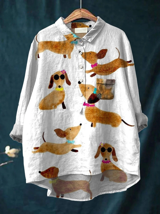 Allyson | Cute Dog Dachshund Art Print Casual  Shirt 0