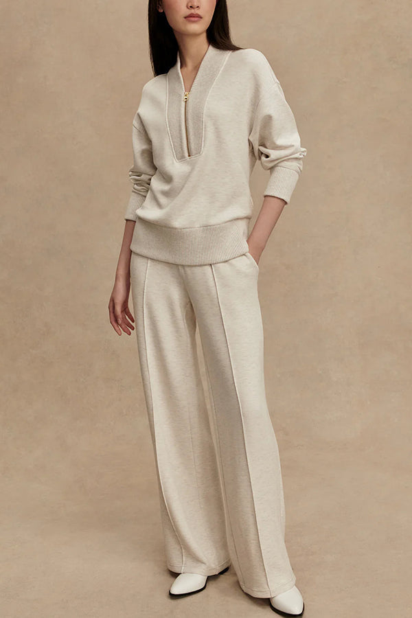 Almira | Women's Two Piece Set Zip-Up Top Wide Pants