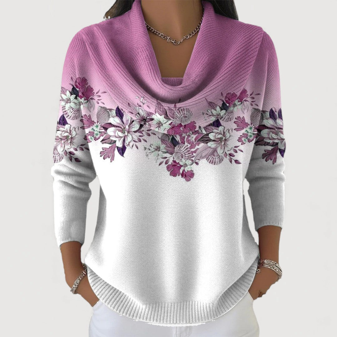Elysana | Women's Floral Cowl Neck Sweater – Casual Outings