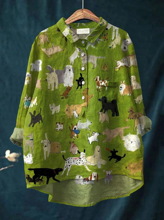Althea | Women's Cute Dog Art Print Casual Shirt 0