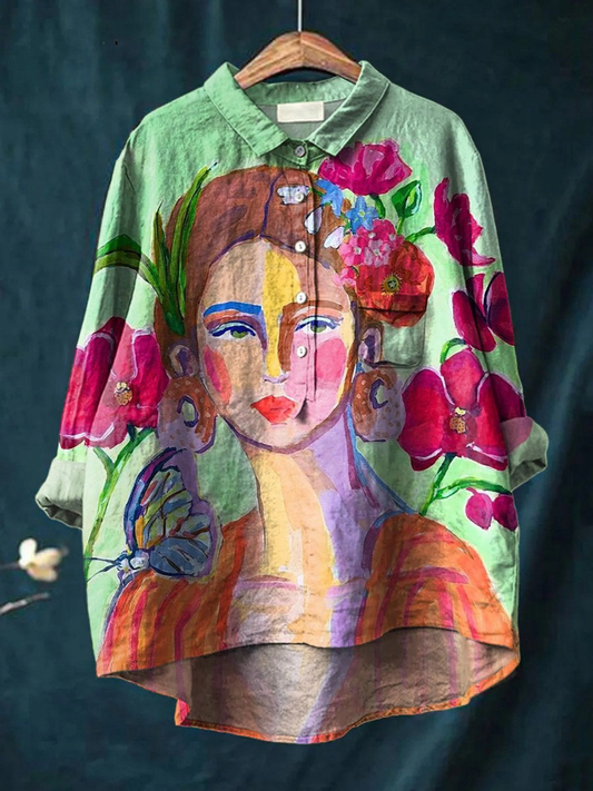 Amaris | Oil Painting Women's Portrait Art Printed Women's Casual  Shirt 0