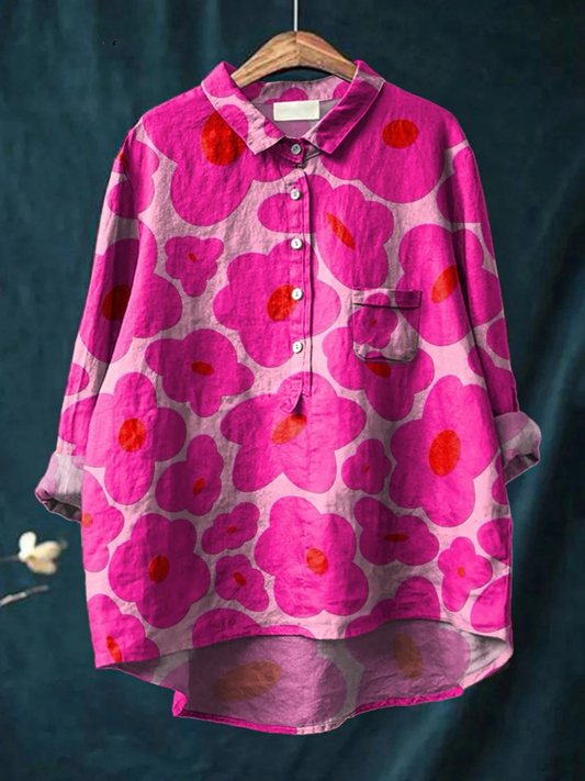 Amayah | Vibrant Pink Floral Pattern Printed Women's Casual  Shirt 0