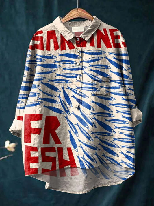 Amirah | Women's Vintage Fish Art Print Casual  Shirt 0