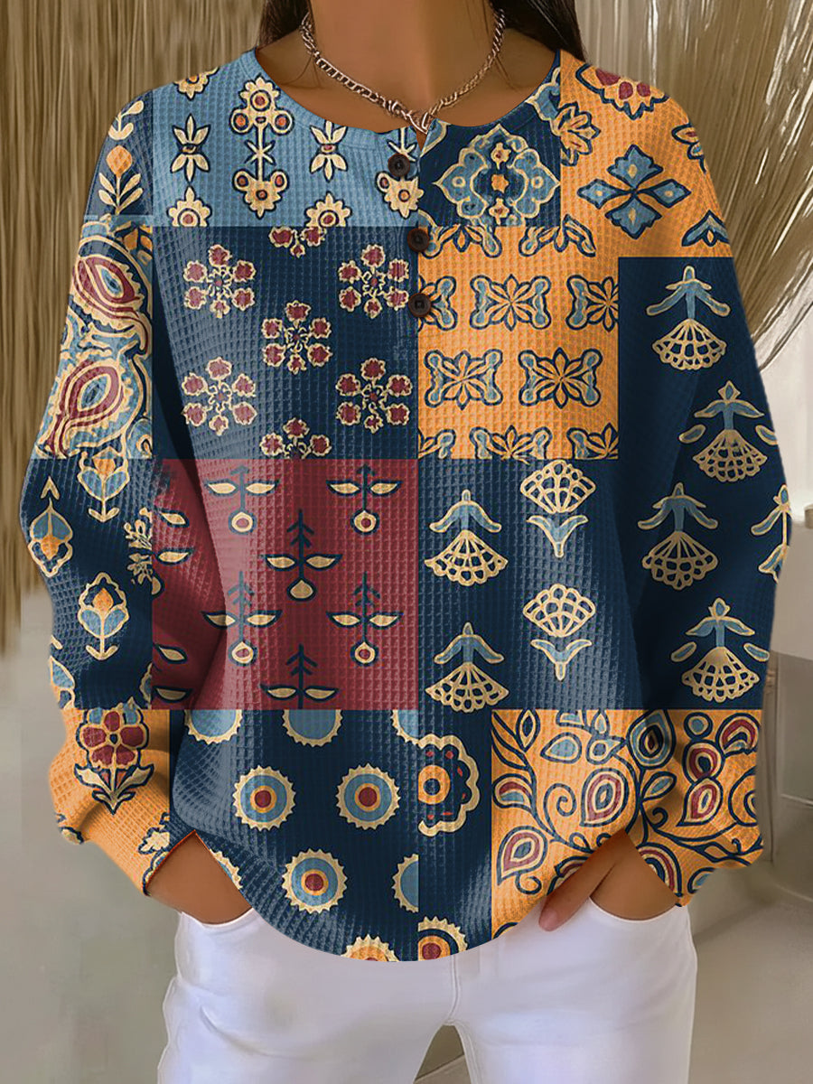 Anika | Sweater with Ethnic Check Floral Print 0